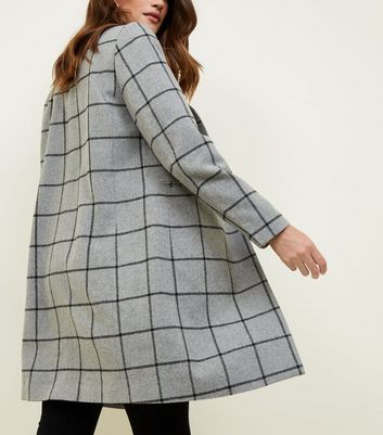 Grey Grid Check Long Coat | New Look