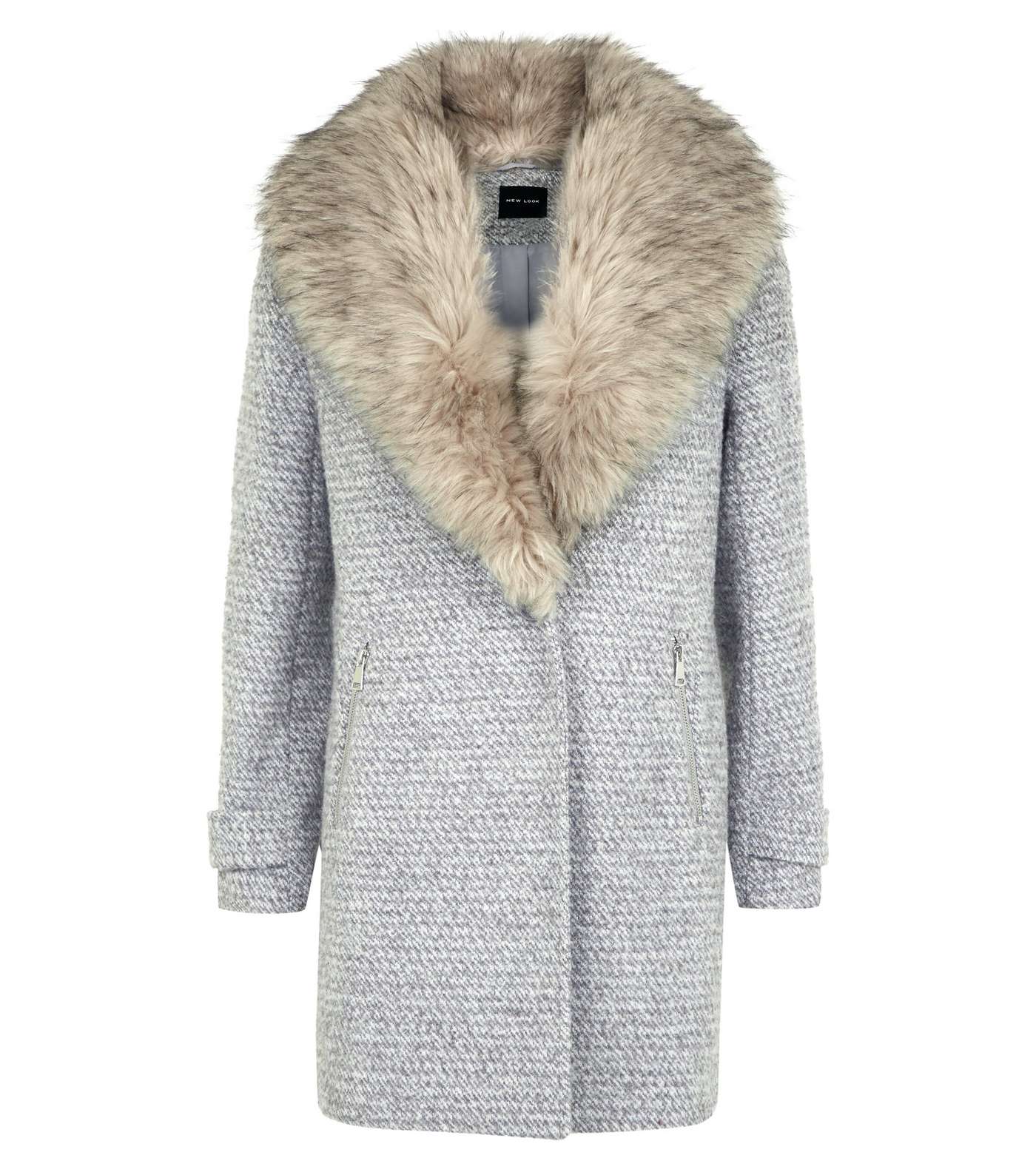Grey Shawl Faux Fur Collar Coat  Image 4