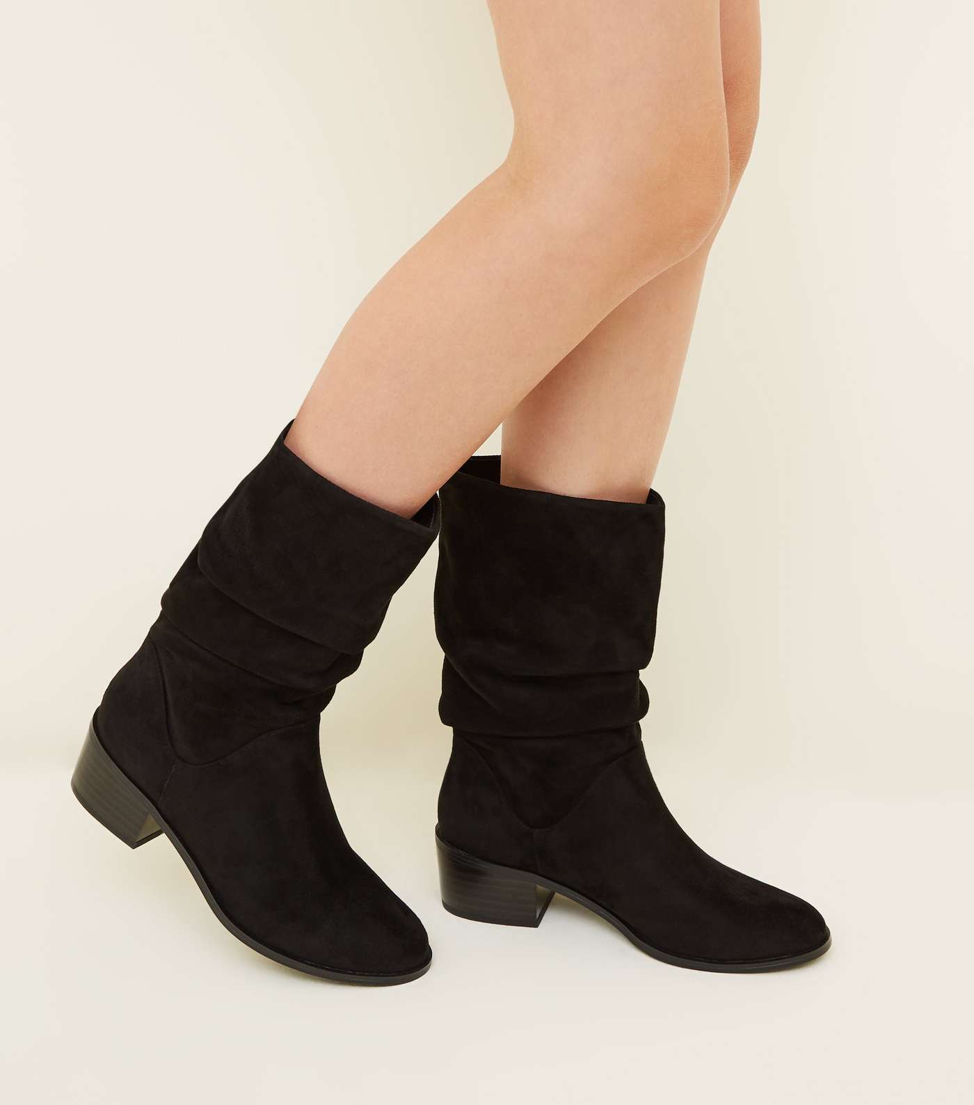 Girls Black Suedette Slouch Calf Boots Image 2