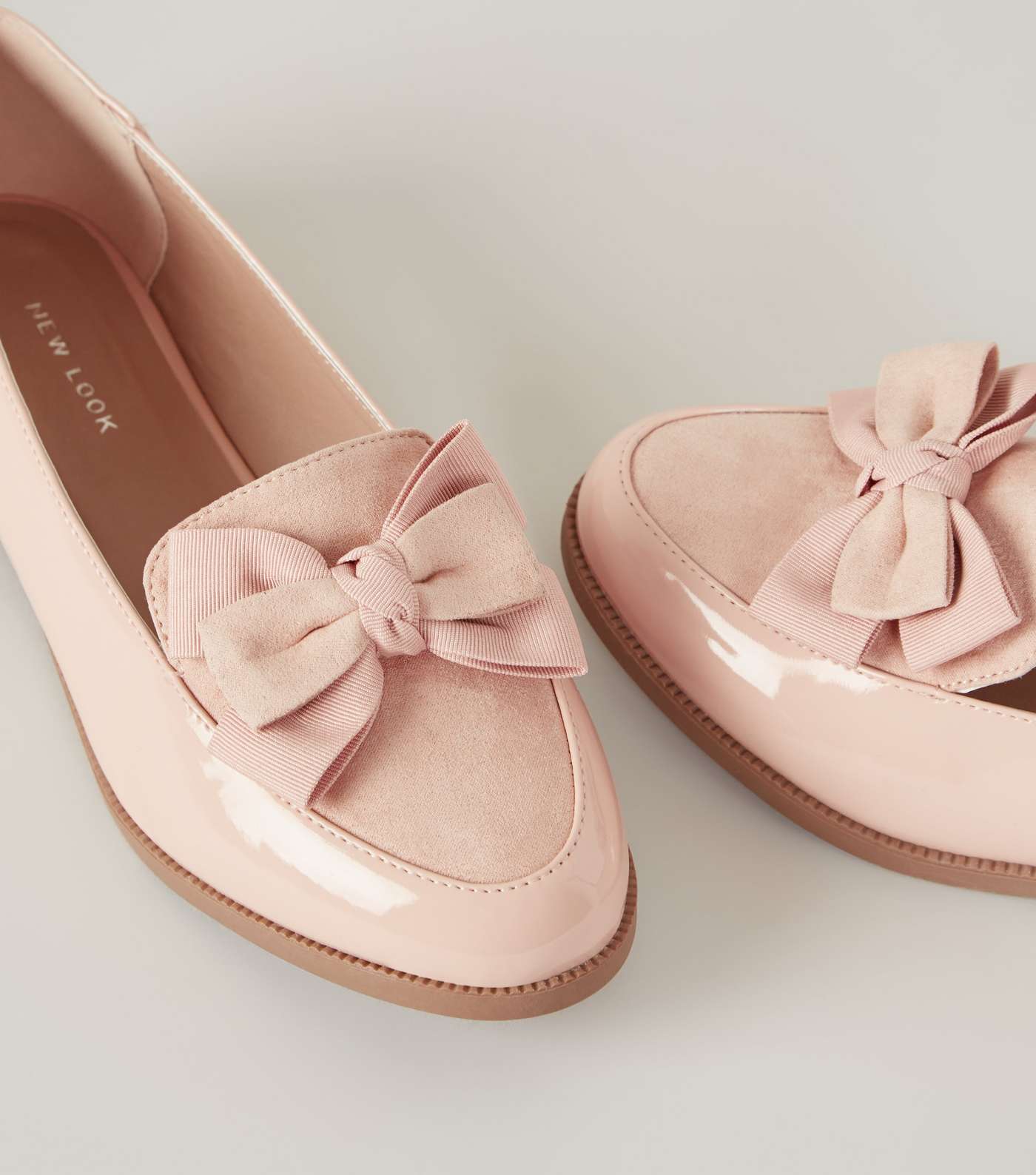 Pink Patent and Suedette Bow Front Loafers Image 4