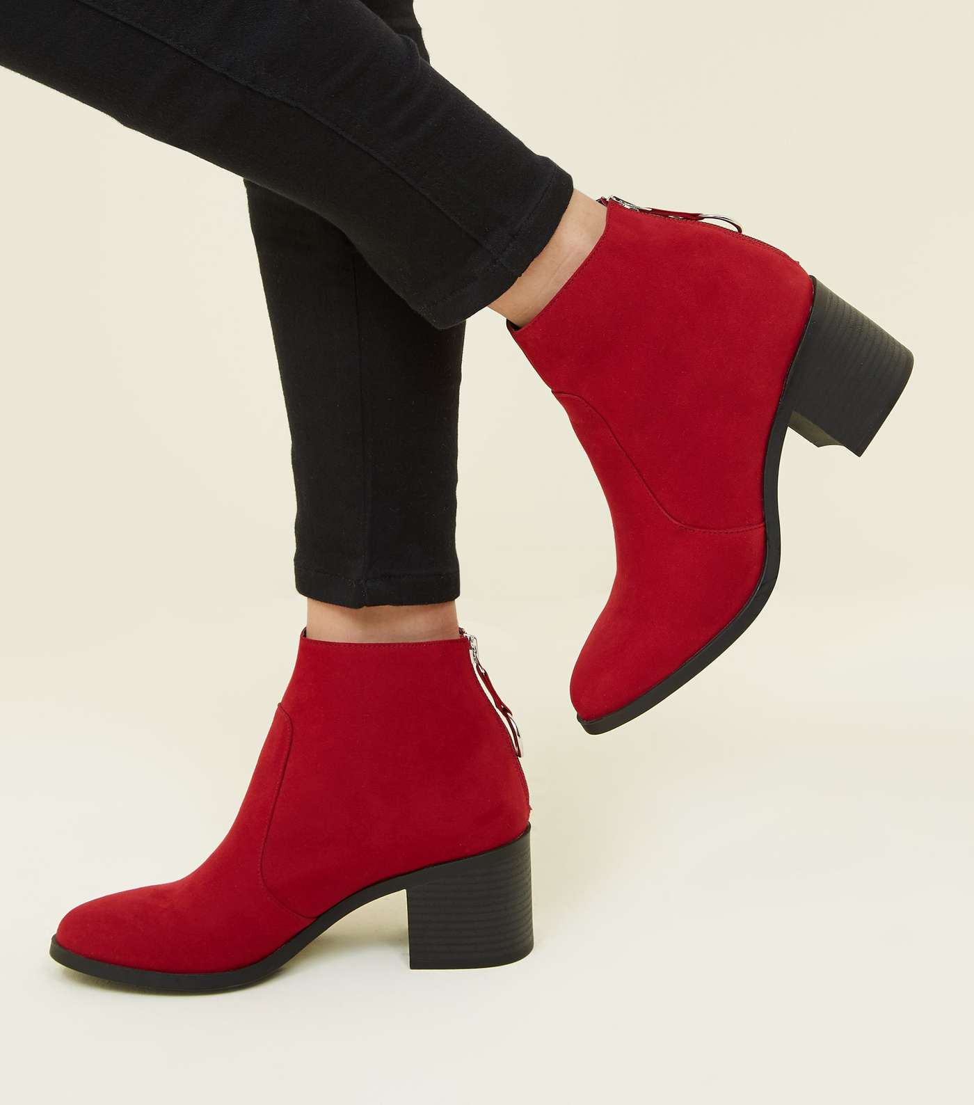 Girls Red Suedette Ring Zip Ankle Boots Image 2