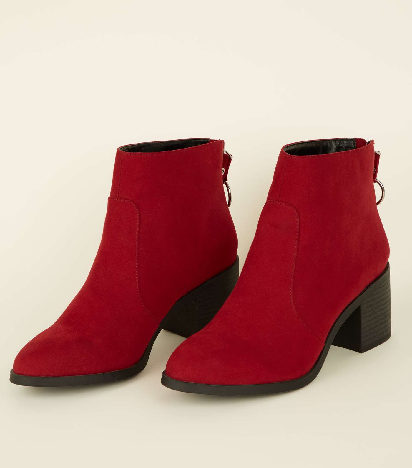 Girls Red Suedette Ring Zip Ankle Boots Image 4