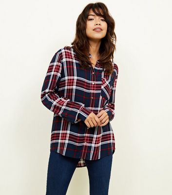 red and blue check shirt womens