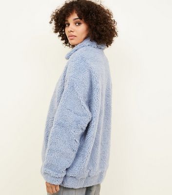 new look blue teddy coat