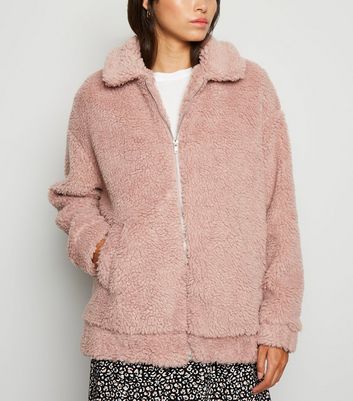 New look pink teddy bear coat best sale