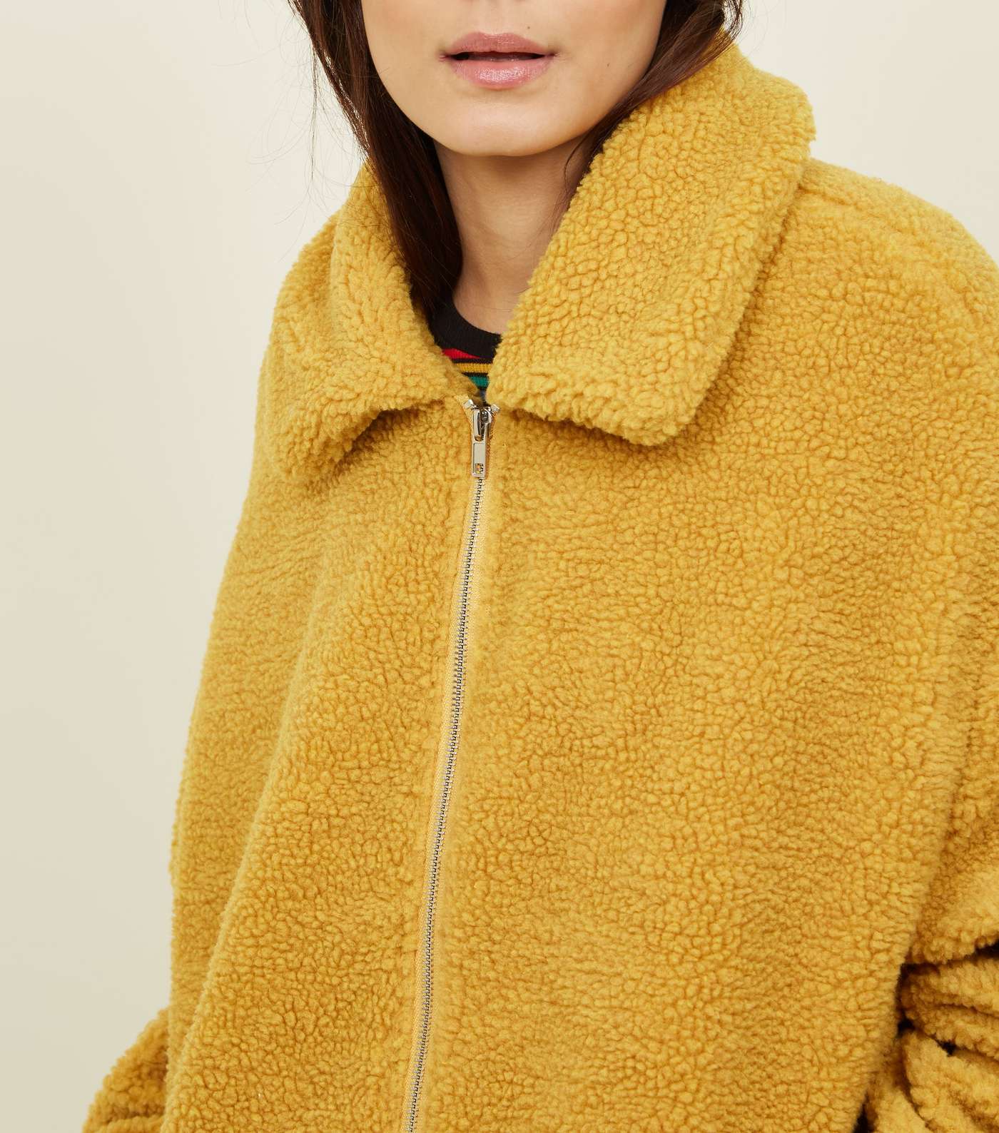 Yellow Faux Teddy Fur Bomber Jacket Image 5