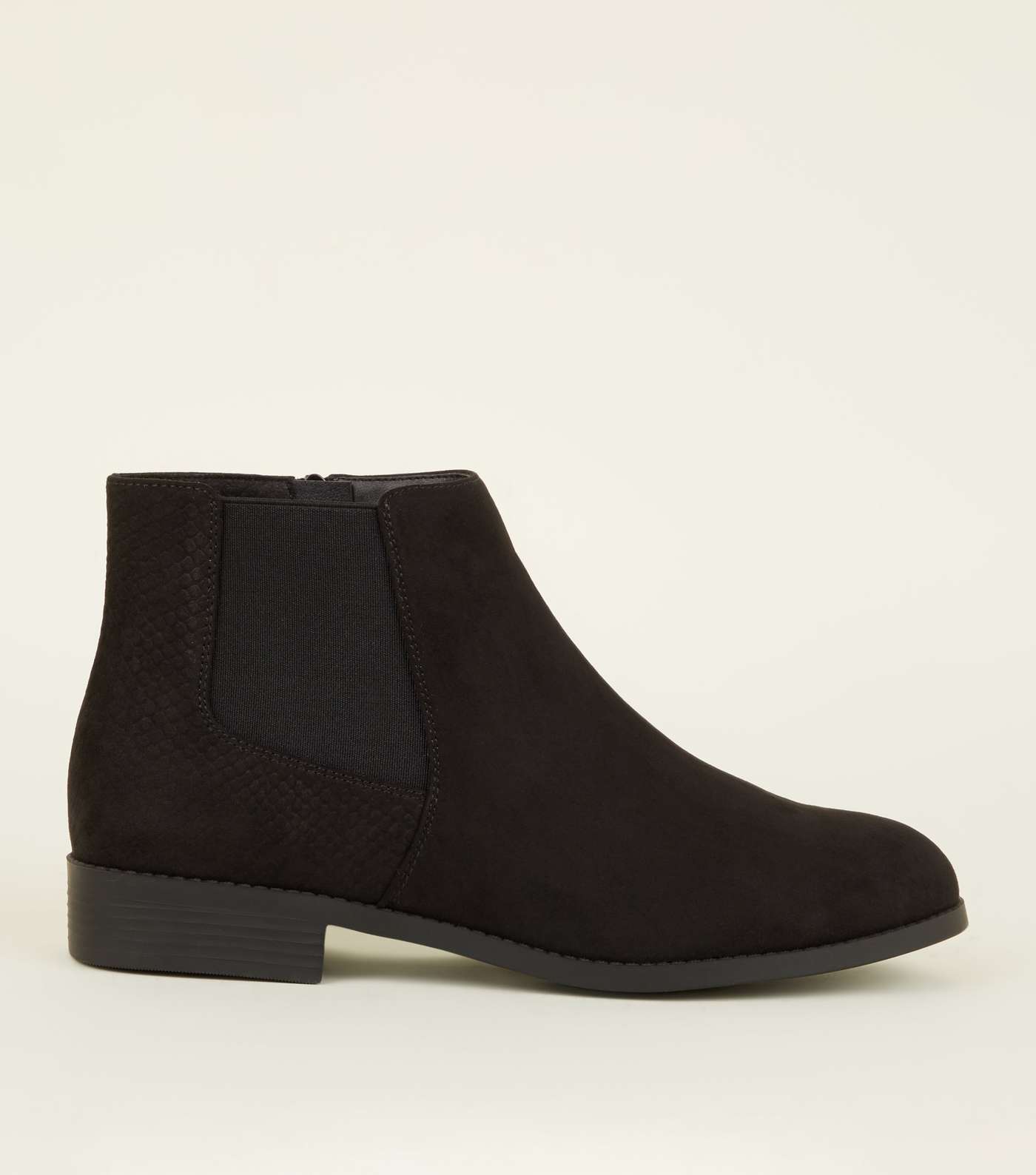Wide Fit Black Faux Snake Panel Chelsea Boots