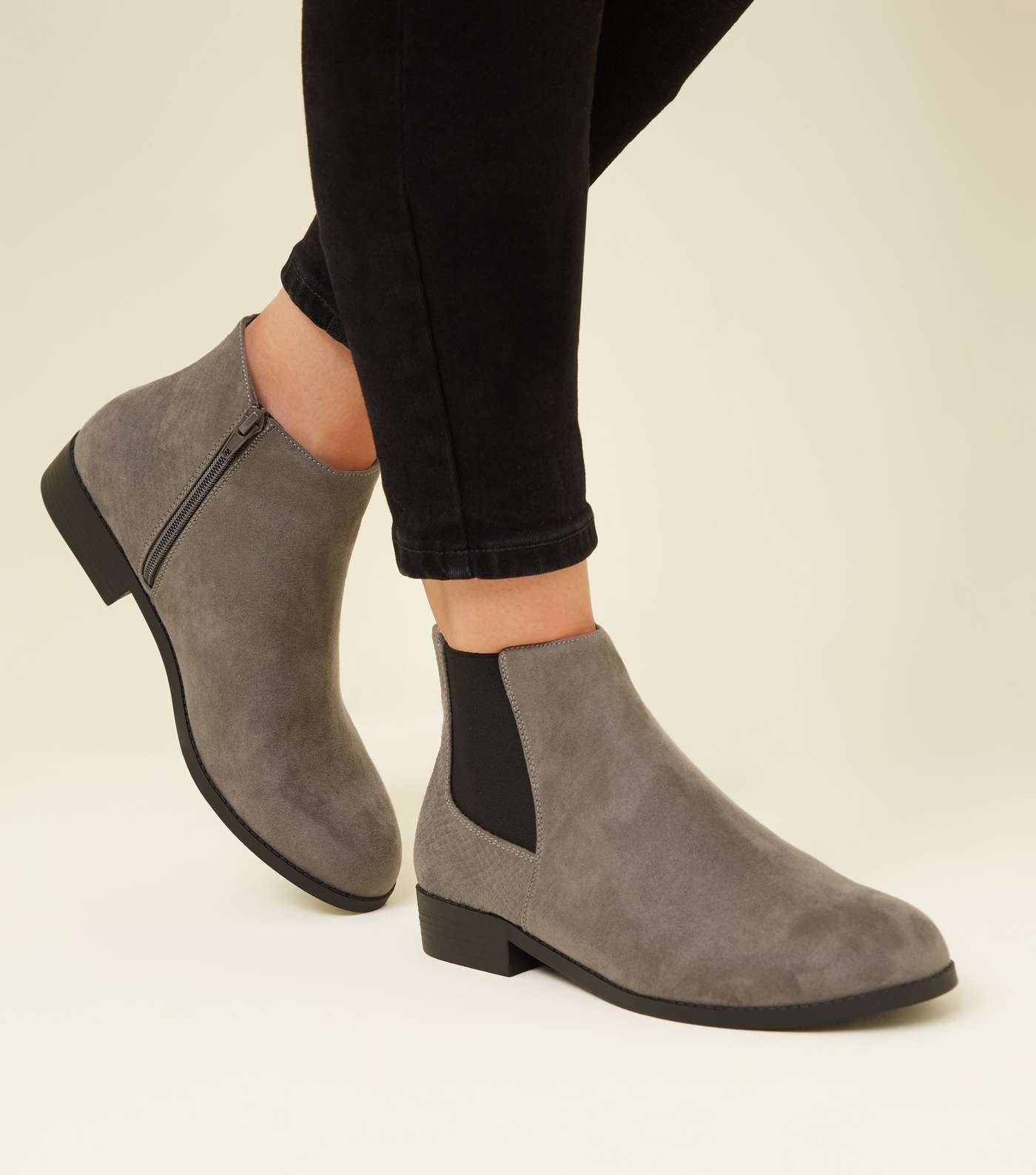 Wide Fit Grey Faux Snake Panel Chelsea Boots Image 2