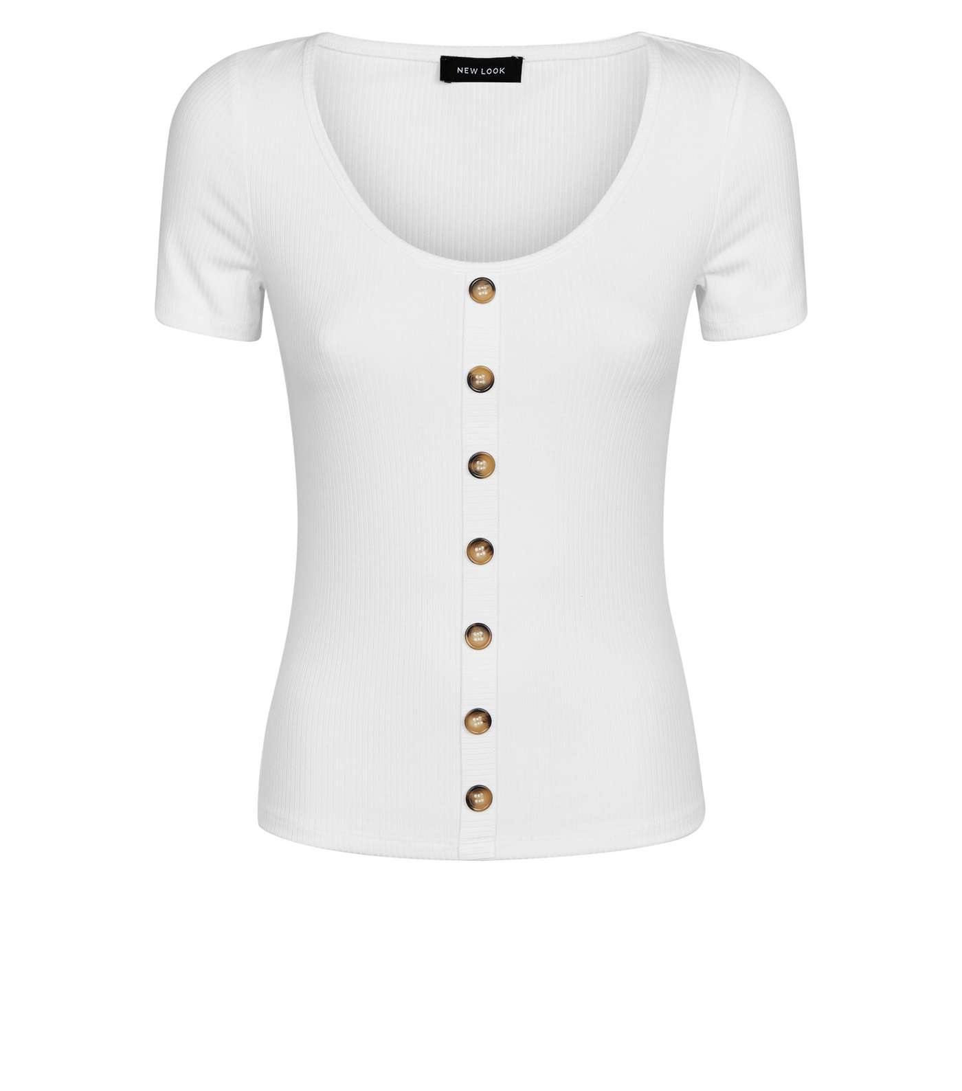 White Button Through Ribbed T-Shirt Image 4