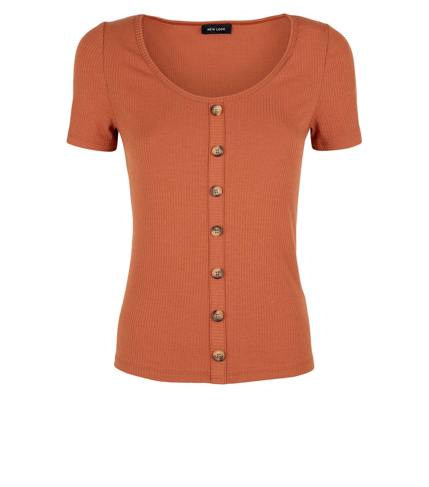 Rust Button Through Ribbed T-Shirt Image 4