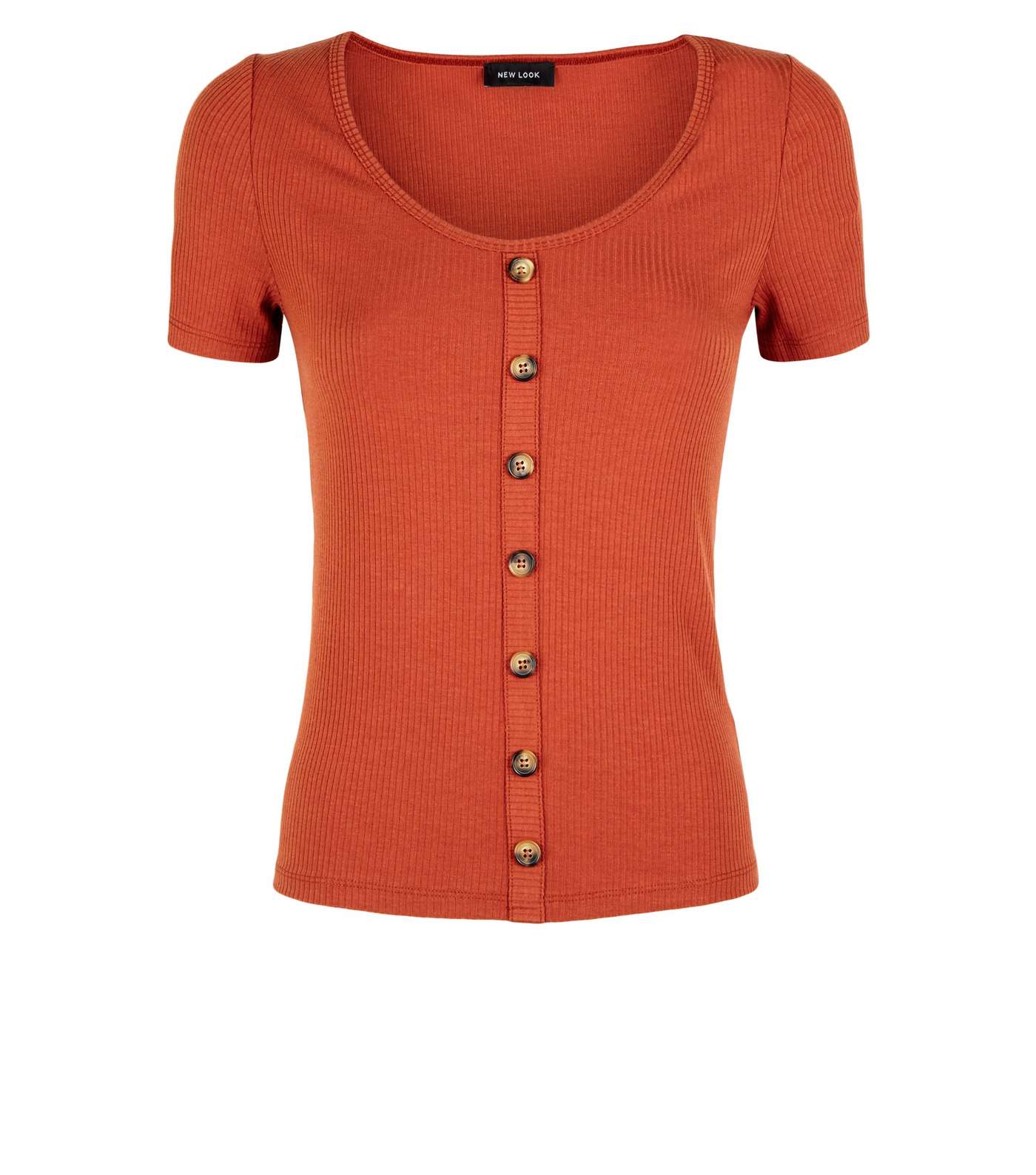 Orange Button Through Ribbed T-Shirt Image 4