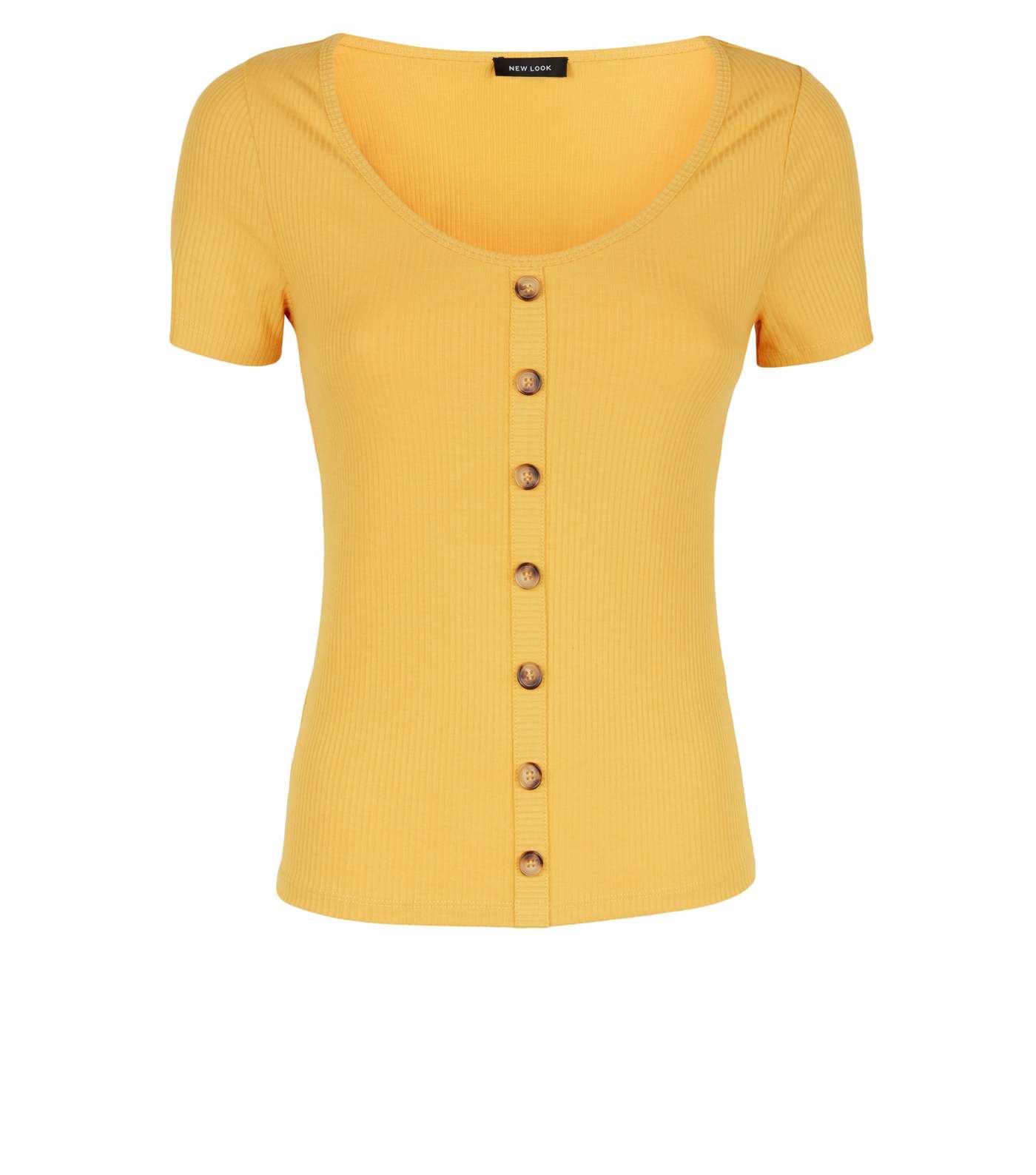 Yellow Button Through Ribbed T-Shirt Image 4