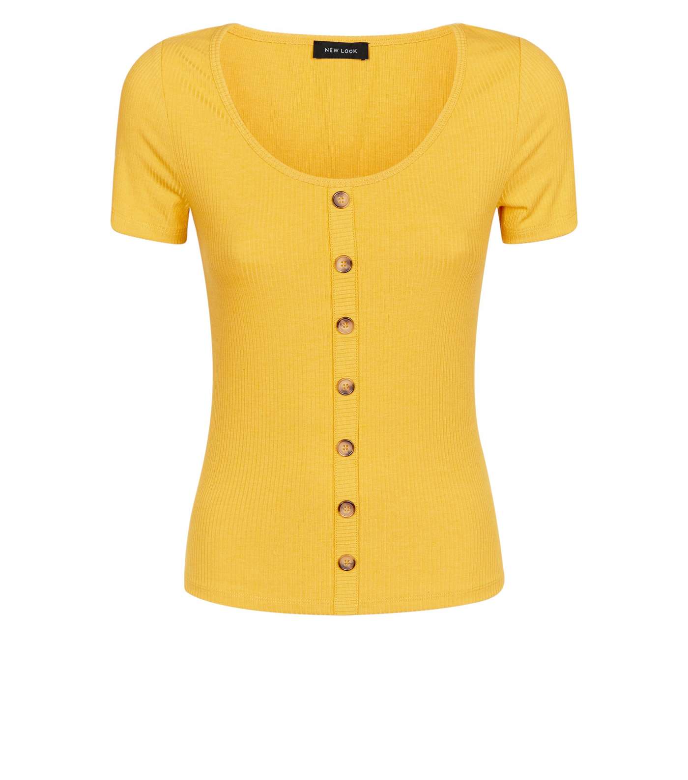 Mustard Button Through Ribbed T-Shirt Image 4