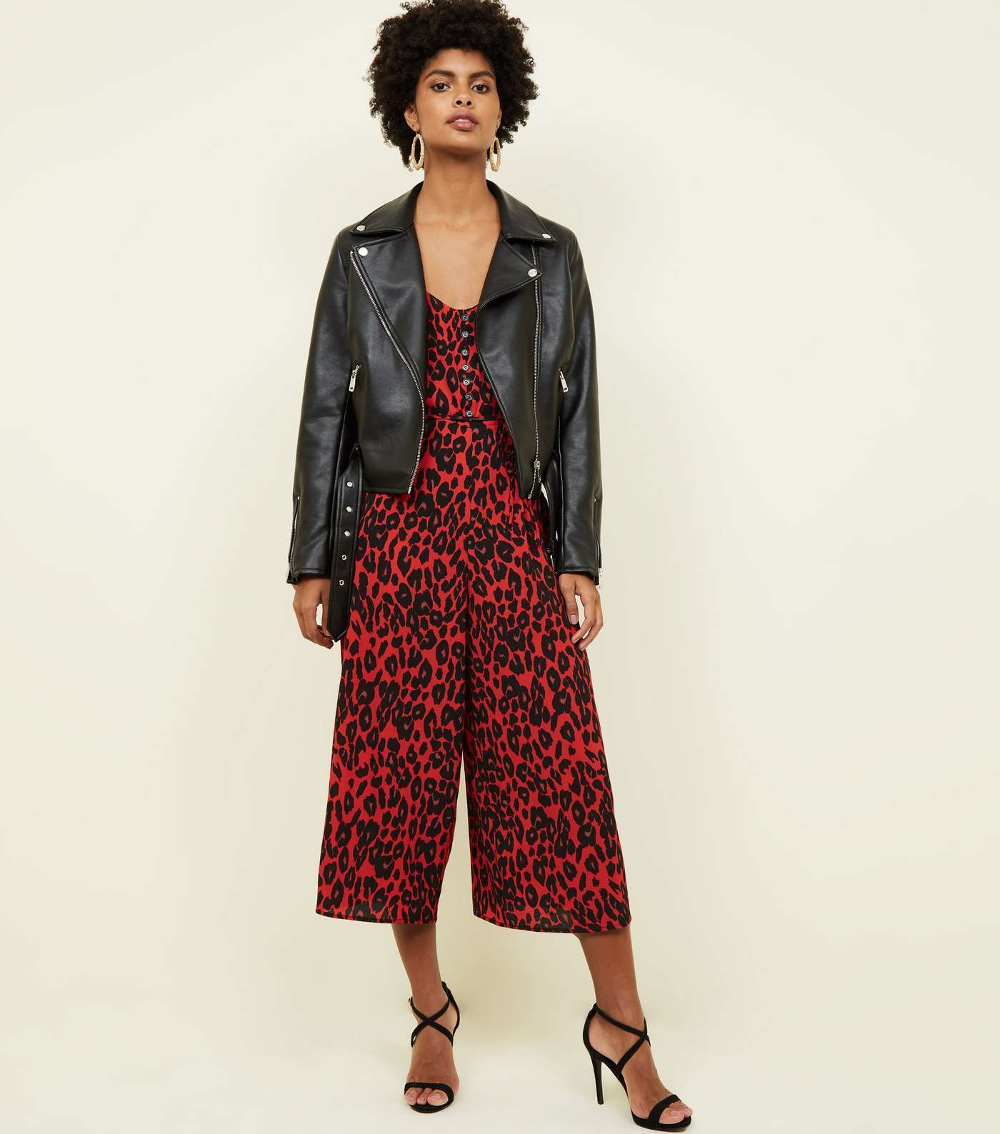 Red Leopard Print Button Culotte Jumpsuit