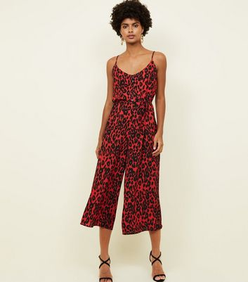 Red animal print jumpsuit on sale