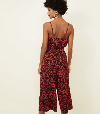 Red leopard print jumpsuit new look on sale