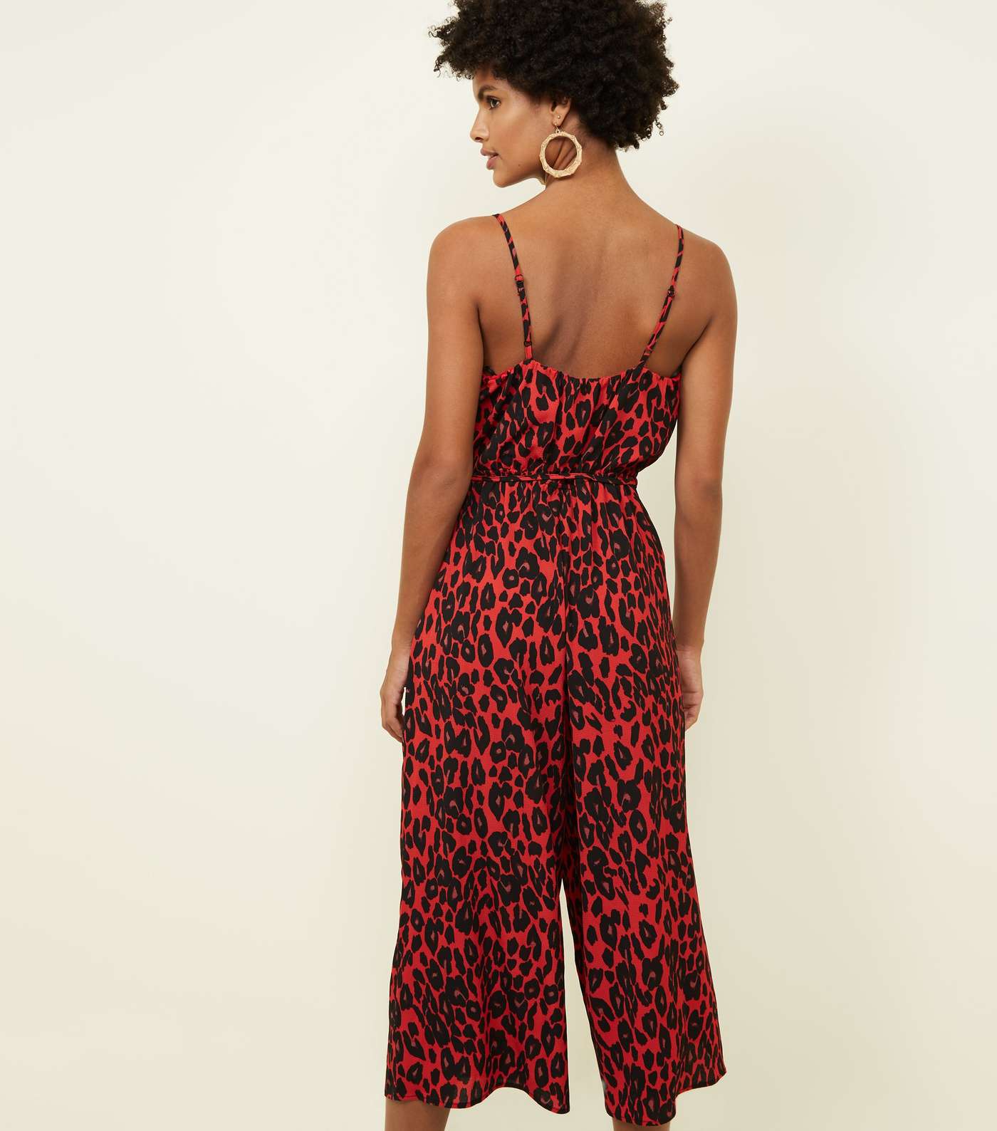 Red Leopard Print Button Culotte Jumpsuit Image 3