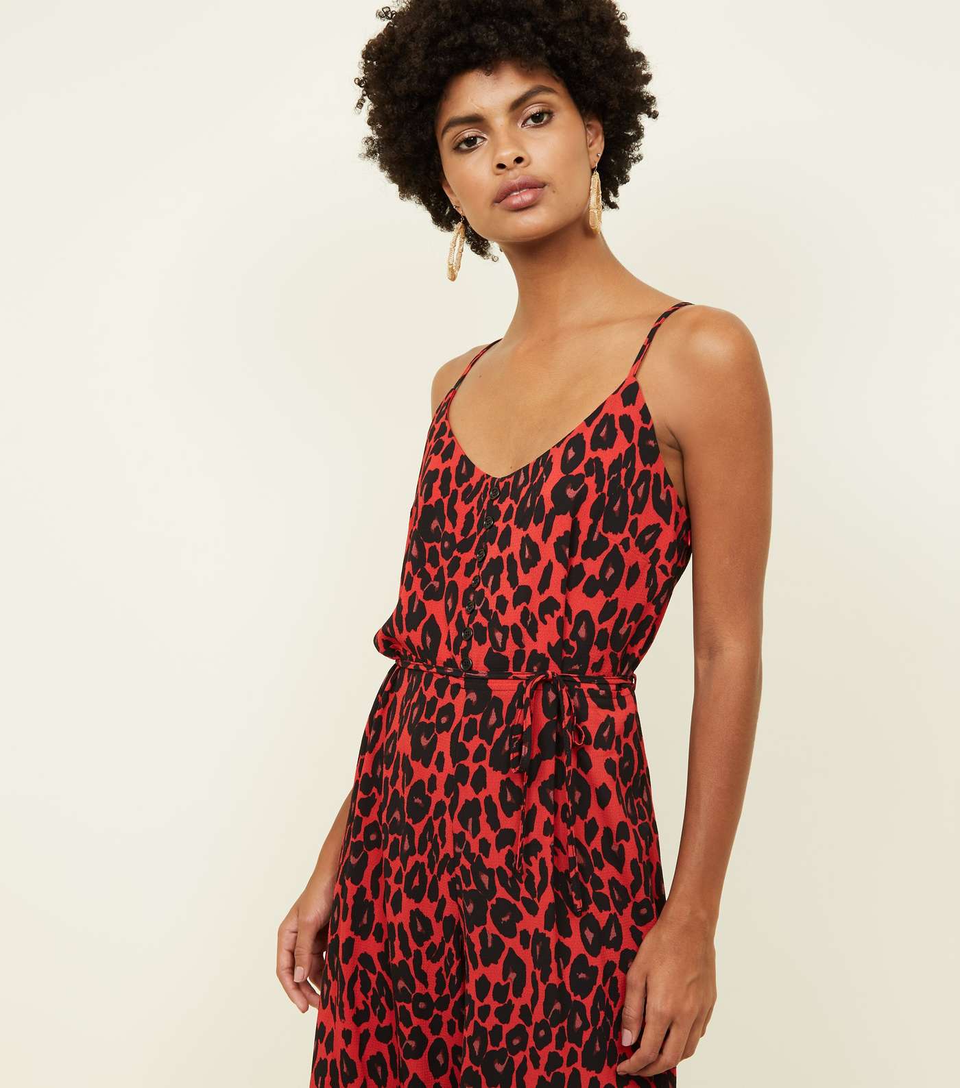 Red Leopard Print Button Culotte Jumpsuit Image 5