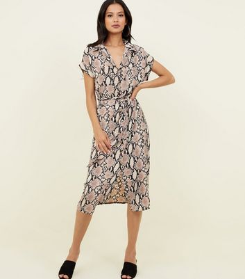 snake print midi shirt dress