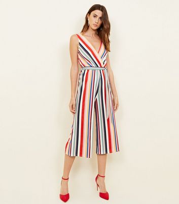 Rainbow Stripe Culotte Wrap Jumpsuit