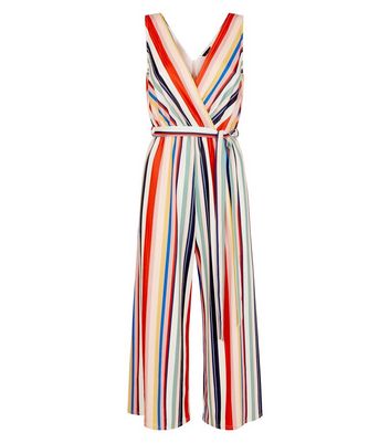 Rainbow Stripe Culotte Wrap Jumpsuit New Look