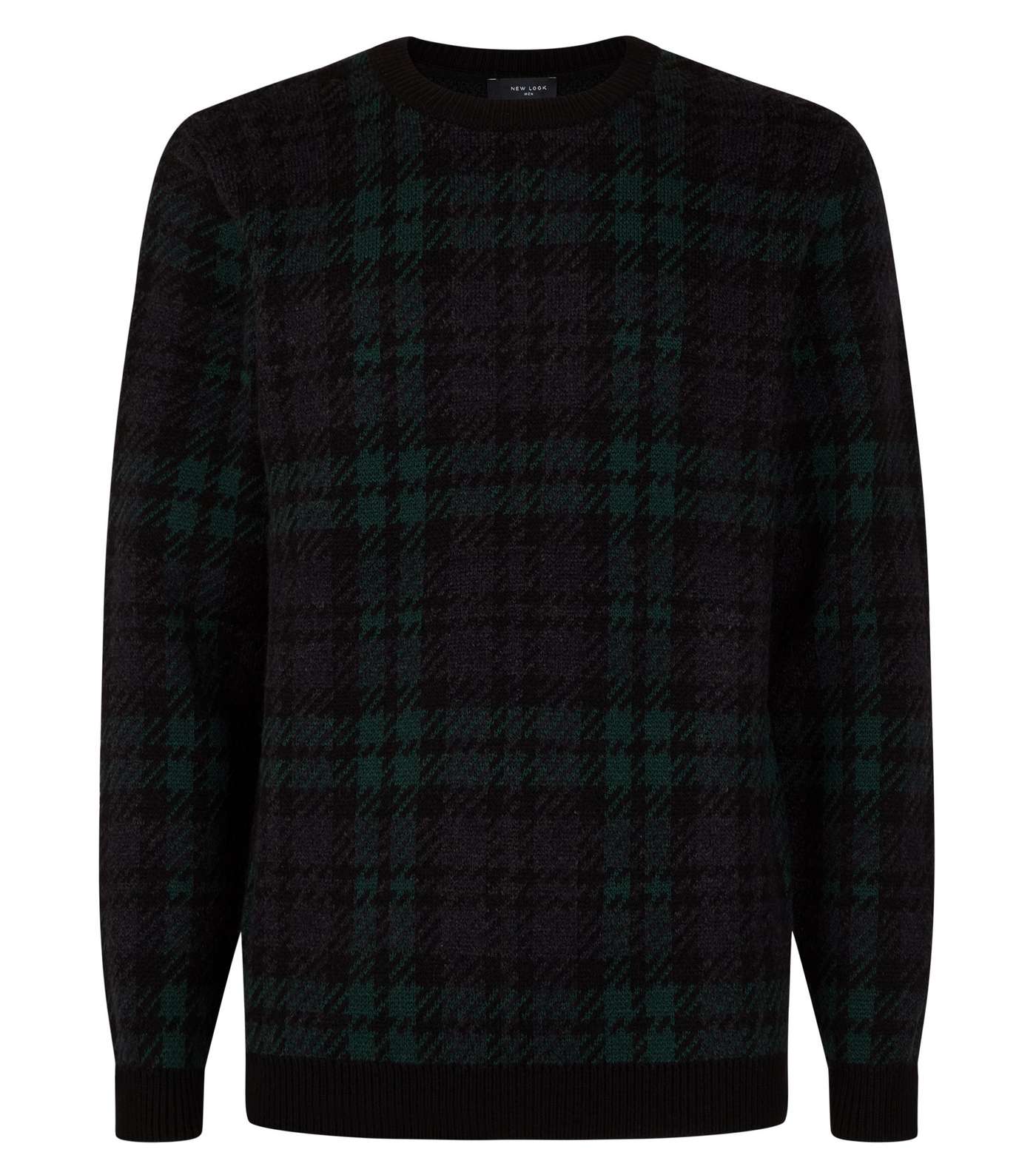 Navy Check Crew Neck Knitted Jumper  Image 4