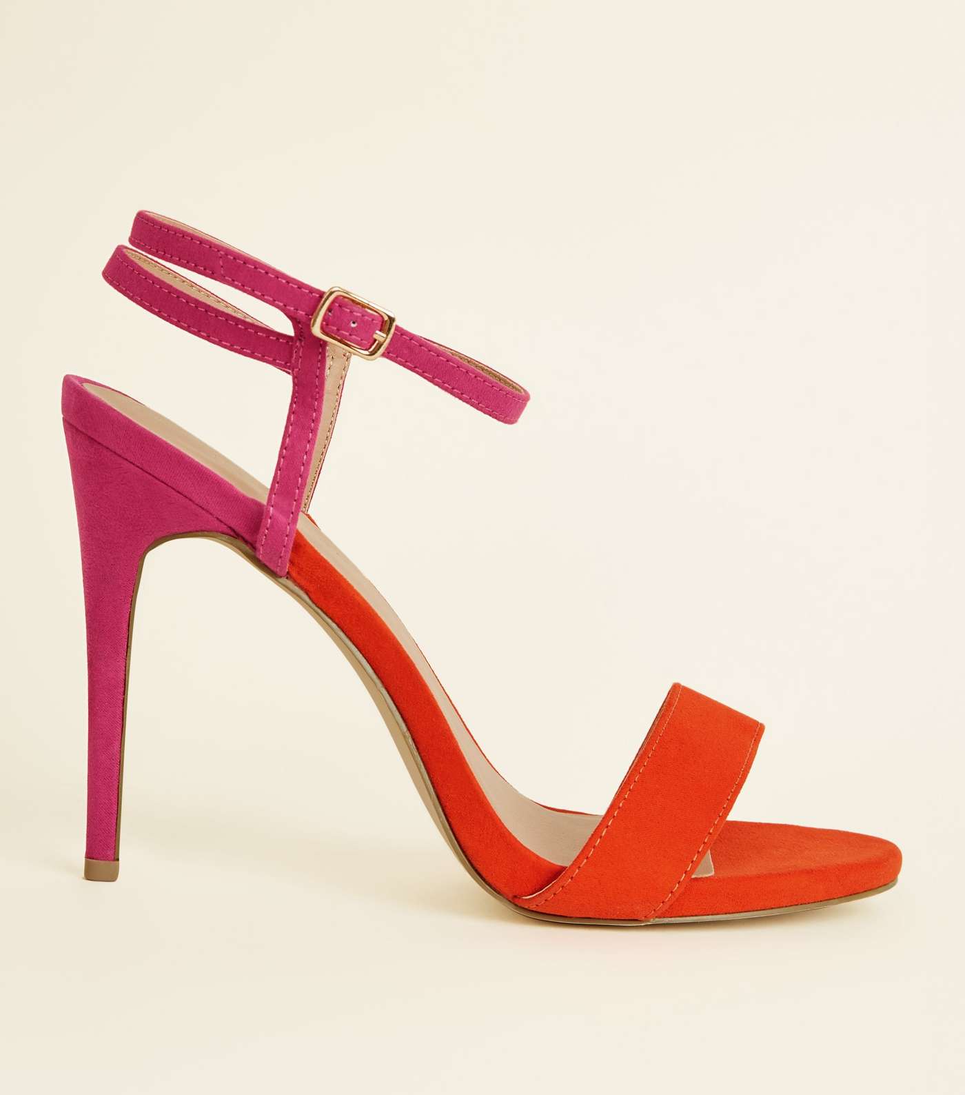 Pink and Orange Suedette Strap Stilettos