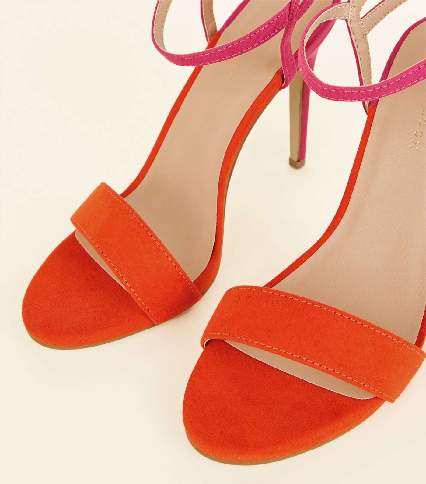 Pink and Orange Suedette Strap Stilettos Image 3