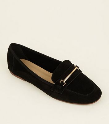 Black Suede Front Bar Loafers | New Look