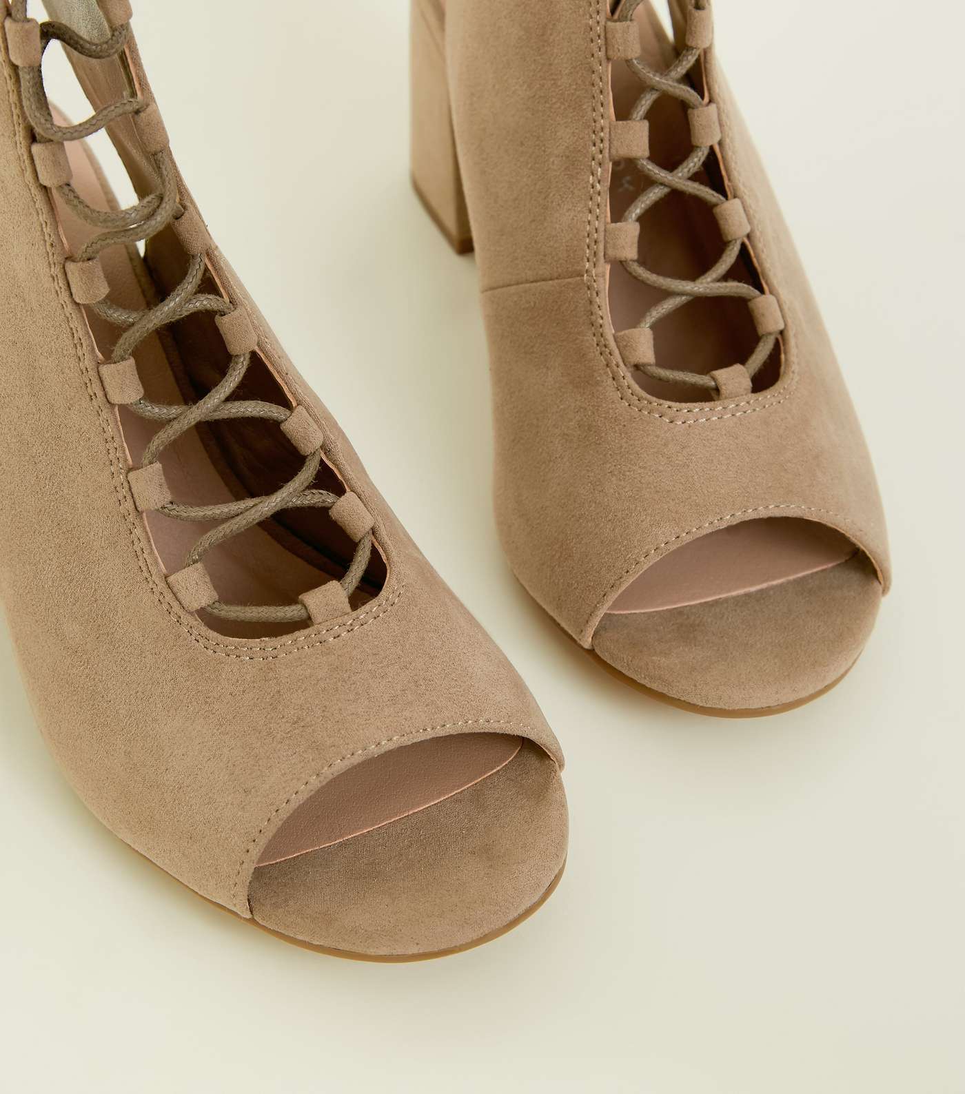 Girls Light Brown Suedette Lace Up Peep Toe Boots Image 3