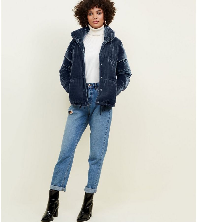 New Look Blue Vanilla Blue Velvet Ruched Puffer Jacket at £49 | love ...
