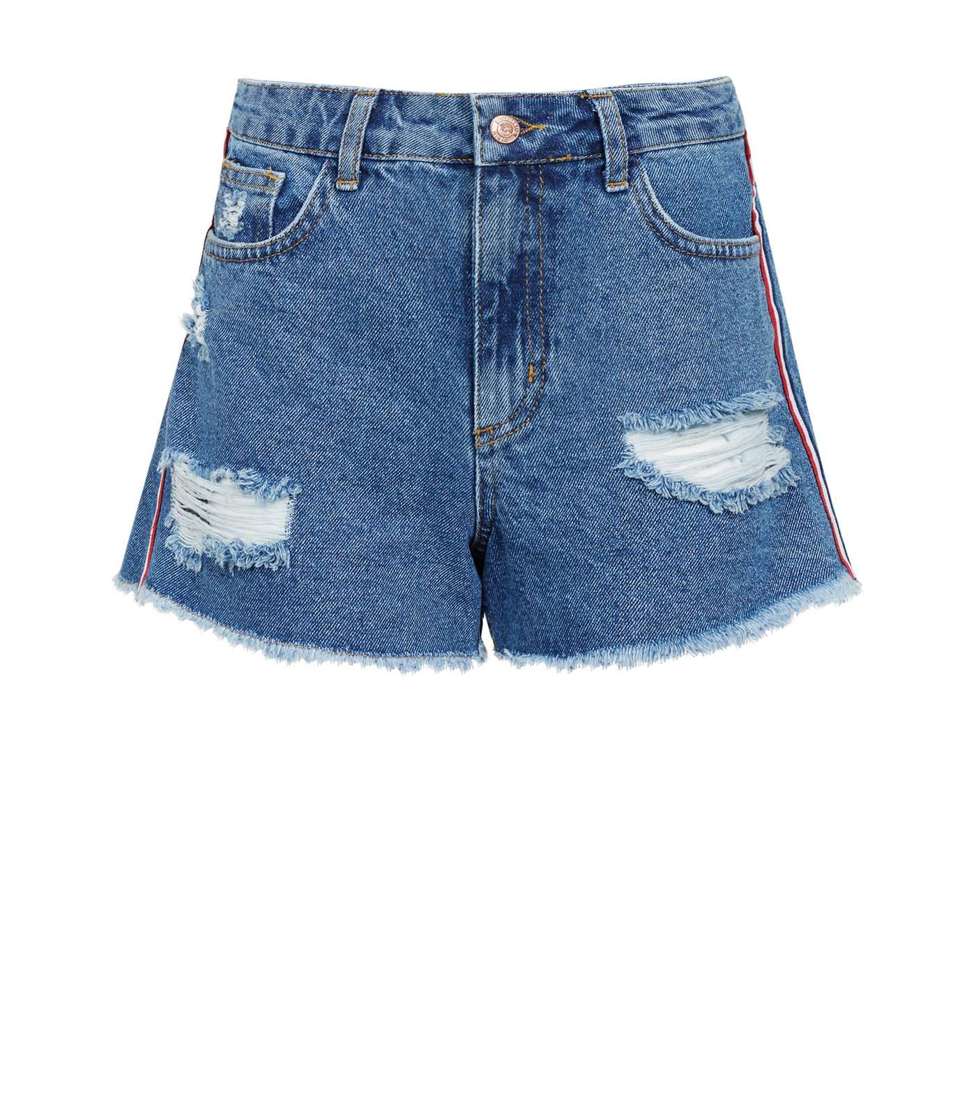 Girls Blue Stripe Tape Side Denim Shorts Image 4