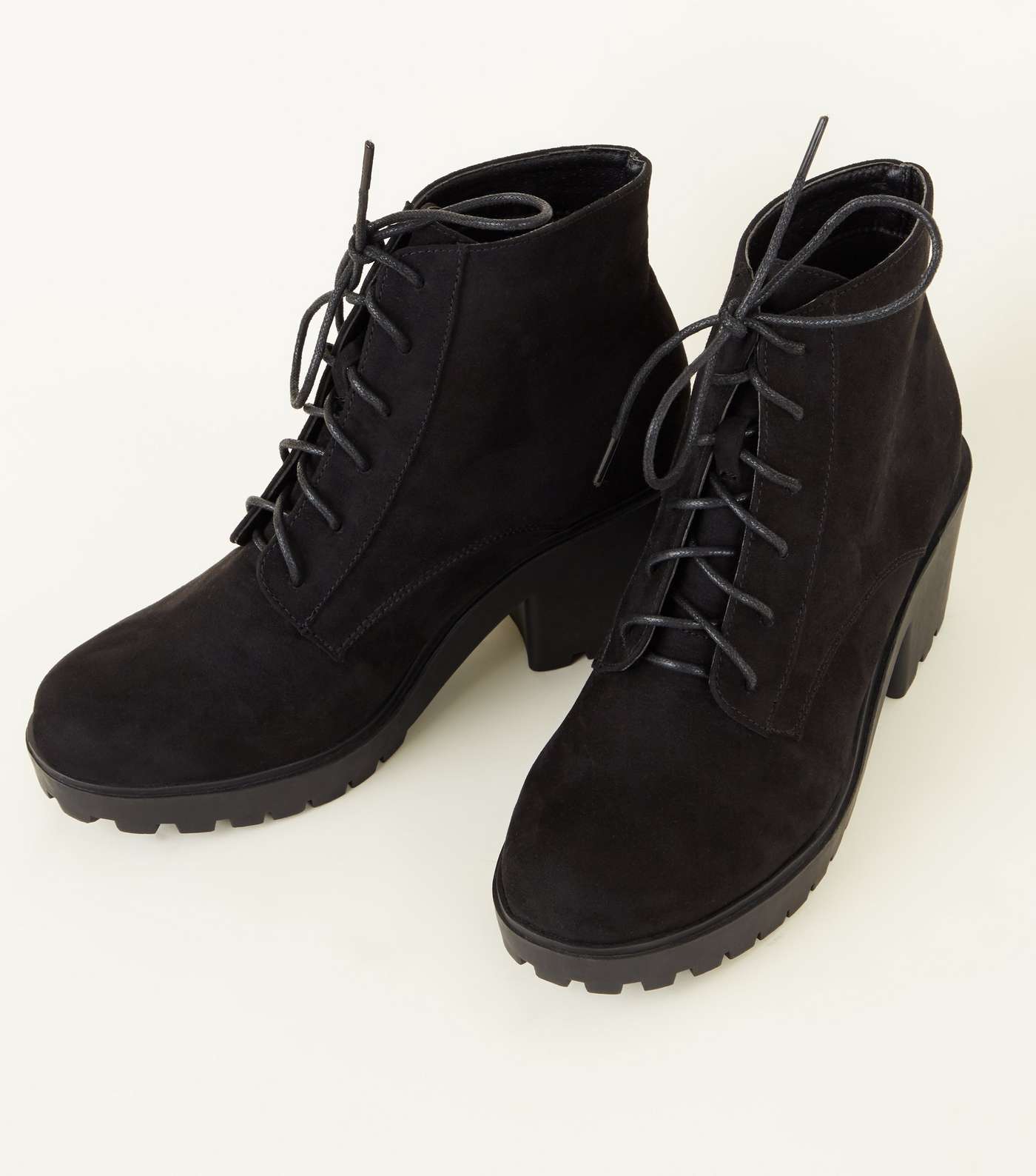 Girls Black Suedette Chunky Heel Lace Up Boots Image 4