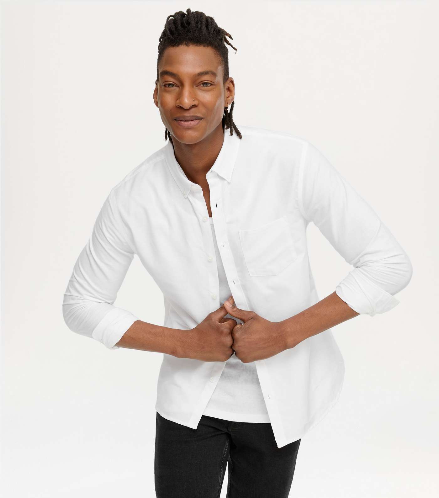 White Cotton Long Sleeve Oxford Shirt