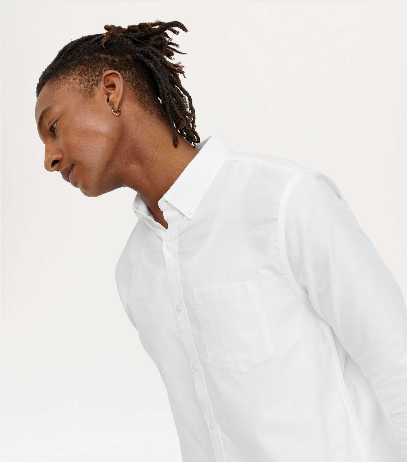 White Cotton Long Sleeve Oxford Shirt Image 3