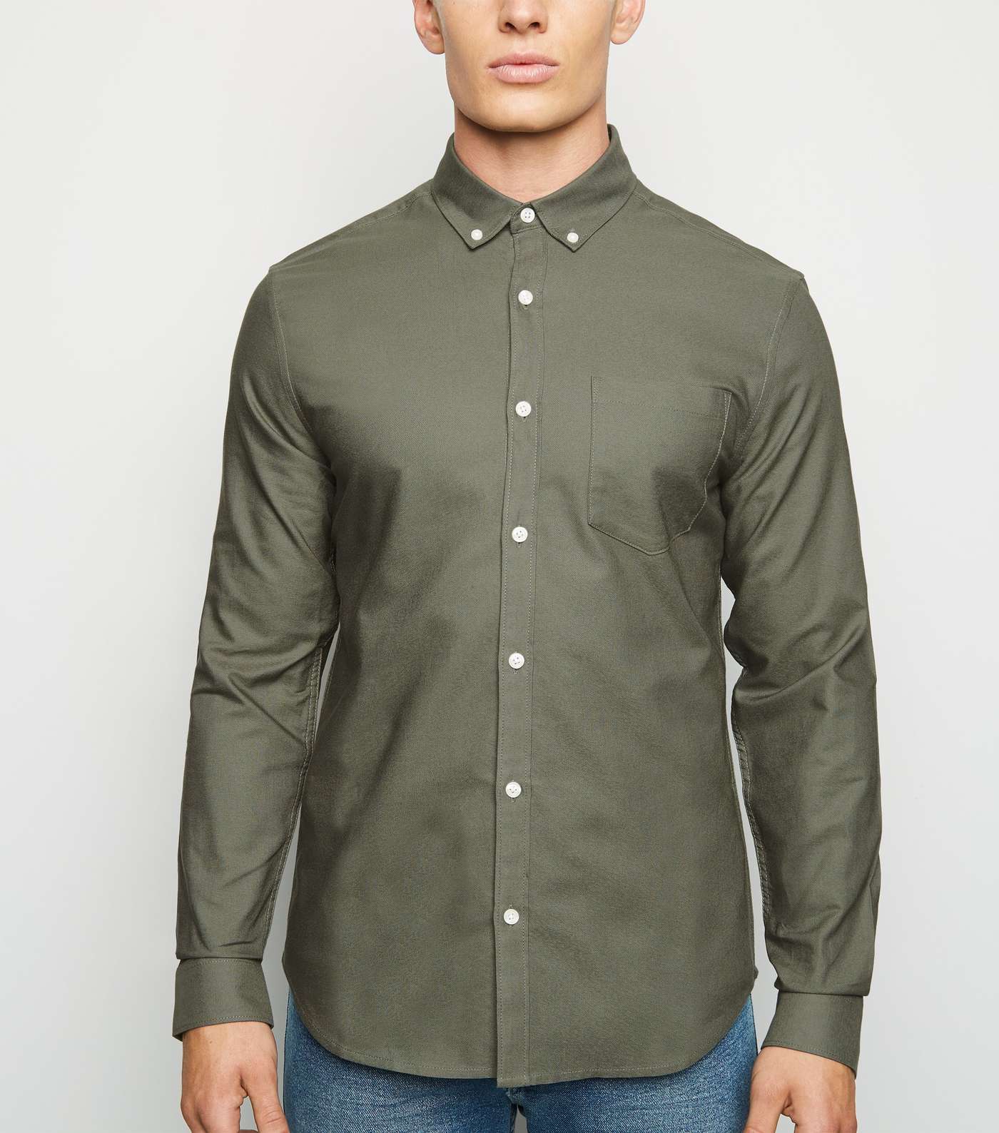 Olive Cotton Long Sleeve Oxford Shirt