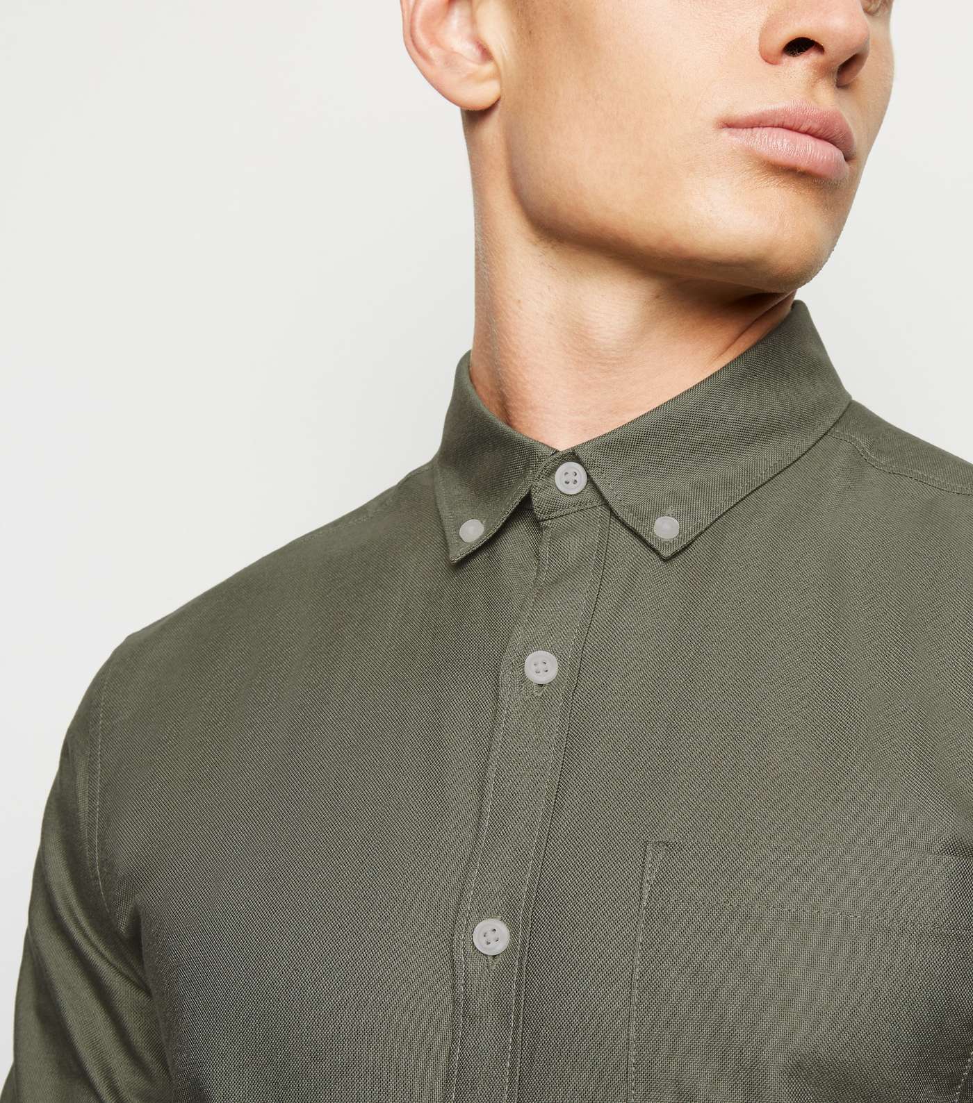 Olive Cotton Long Sleeve Oxford Shirt Image 5