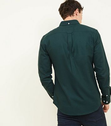Image of Dark Green Cotton Long Sleeve Oxford Shirt New Look