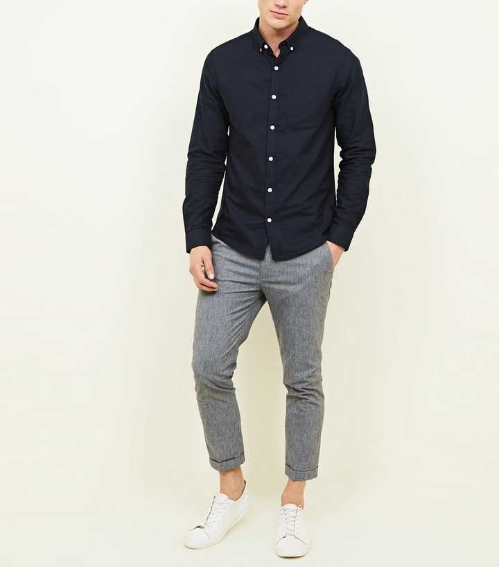 Navy Cotton Long Sleeve Oxford Shirt