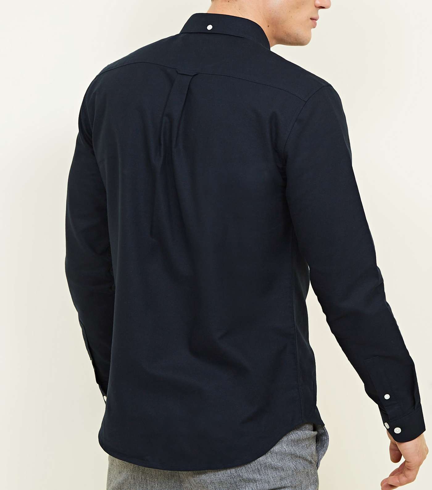 Navy Cotton Long Sleeve Oxford Shirt Image 3