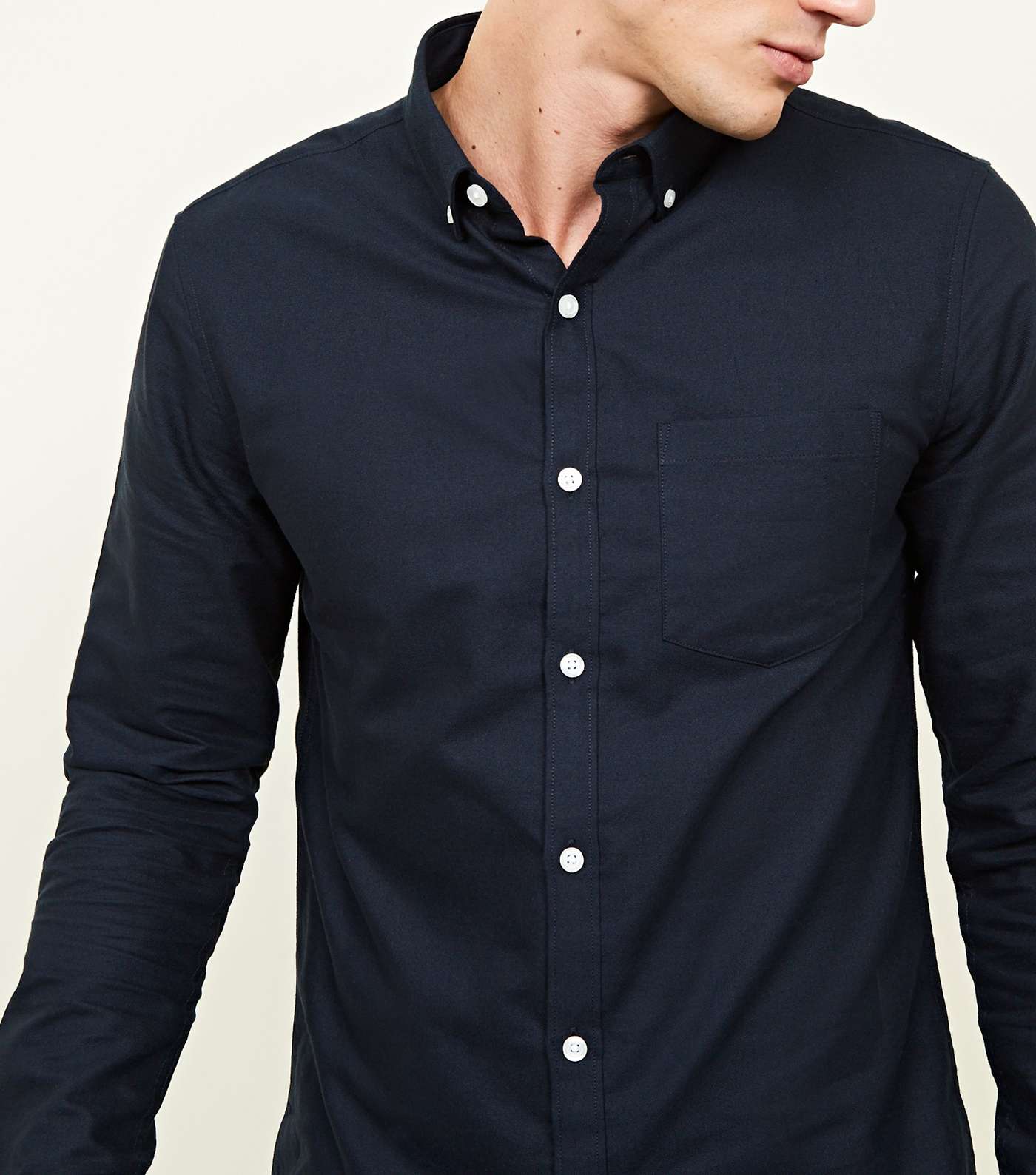 Navy Cotton Long Sleeve Oxford Shirt Image 5