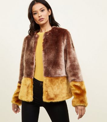 Color block sale faux fur jacket