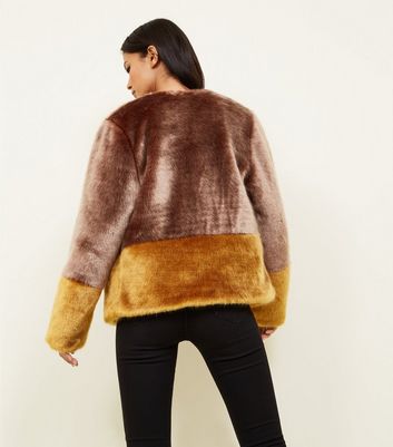 Colour block outlet faux fur jacket