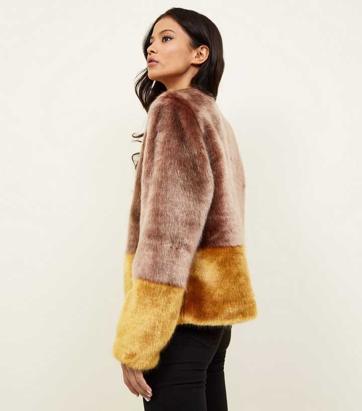 colour block faux fur jacket