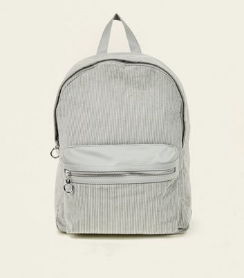 grey corduroy backpack