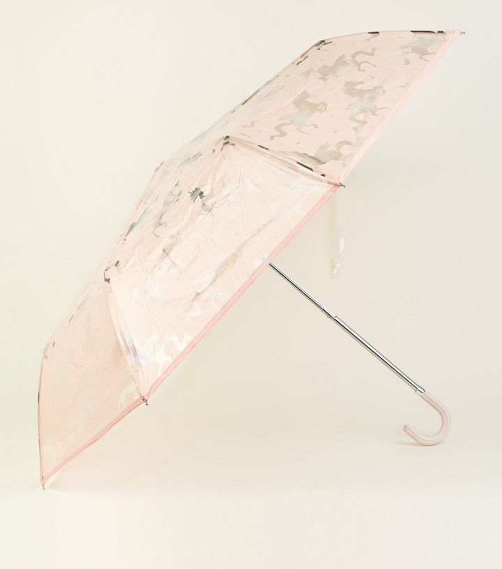 Light Pink Unicorn Clear Umbrella New Look