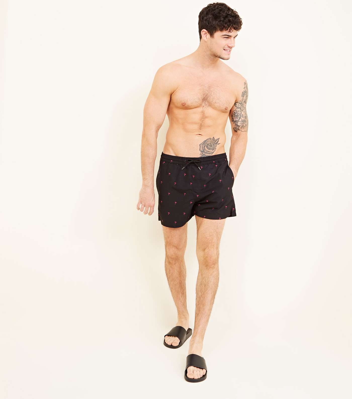 Black Palm Tree Printed Swim Shorts Image 2