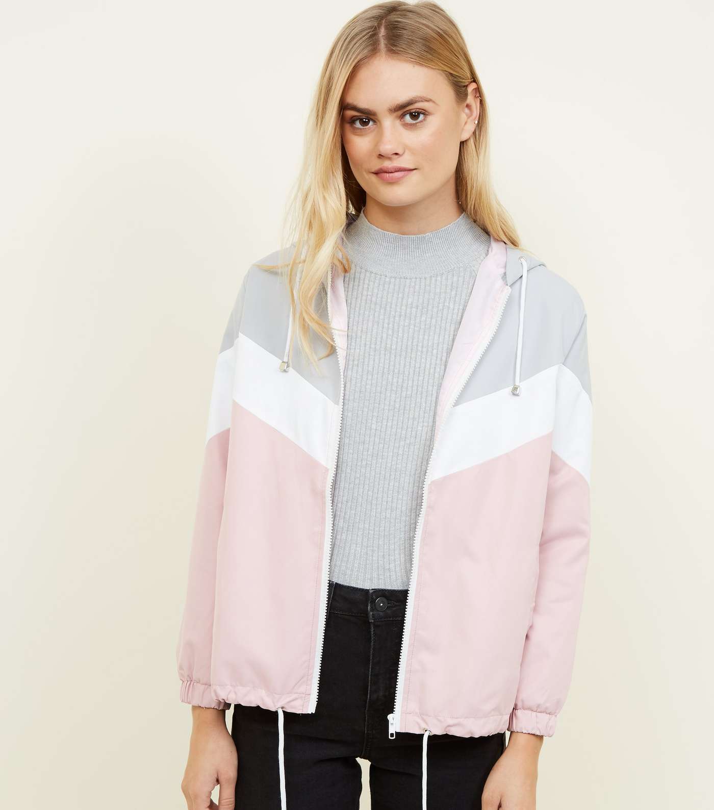 Pink Chevron Colour Block Windbreaker Jacket