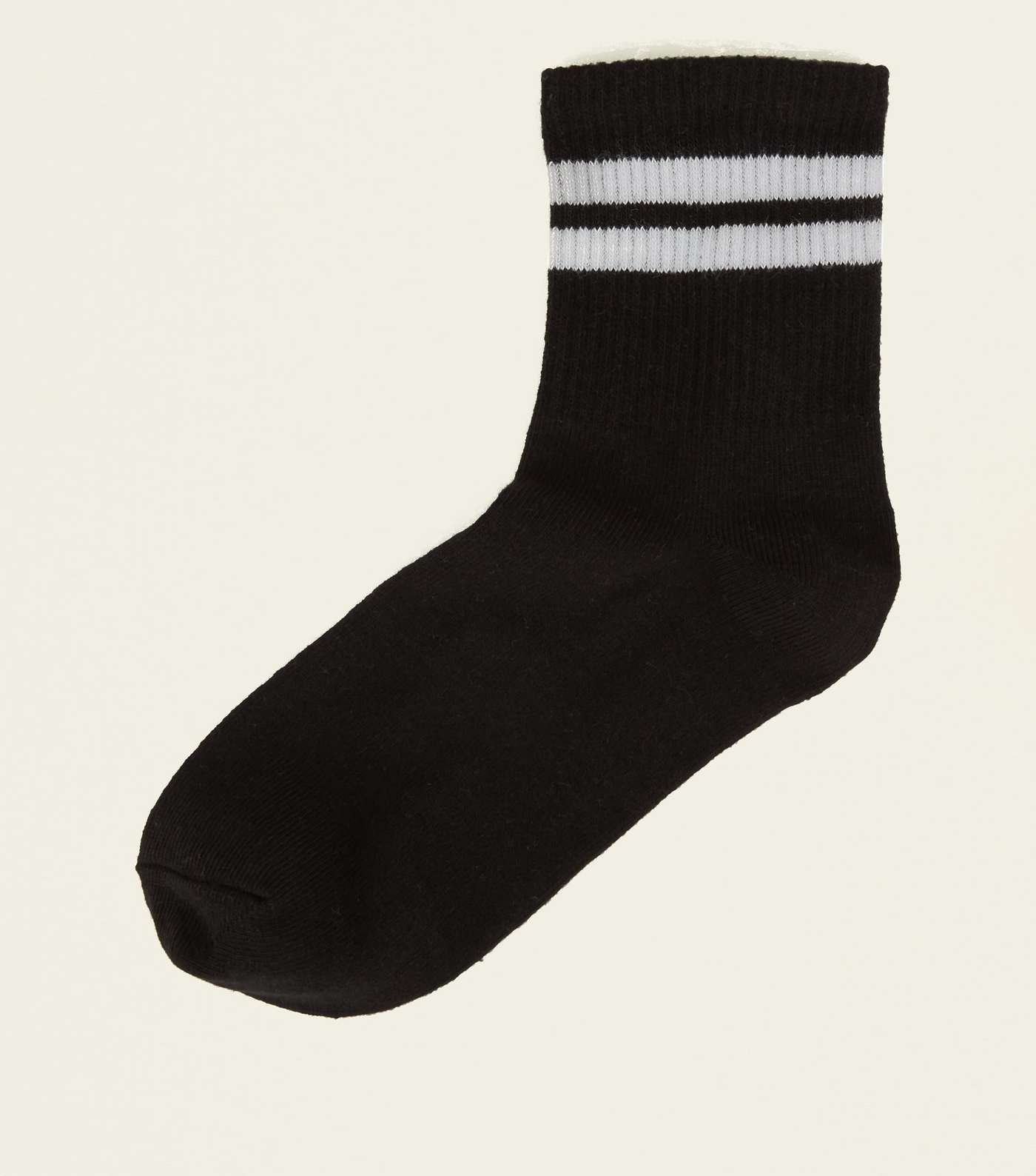 Black Ribbed Sport Stripe Socks