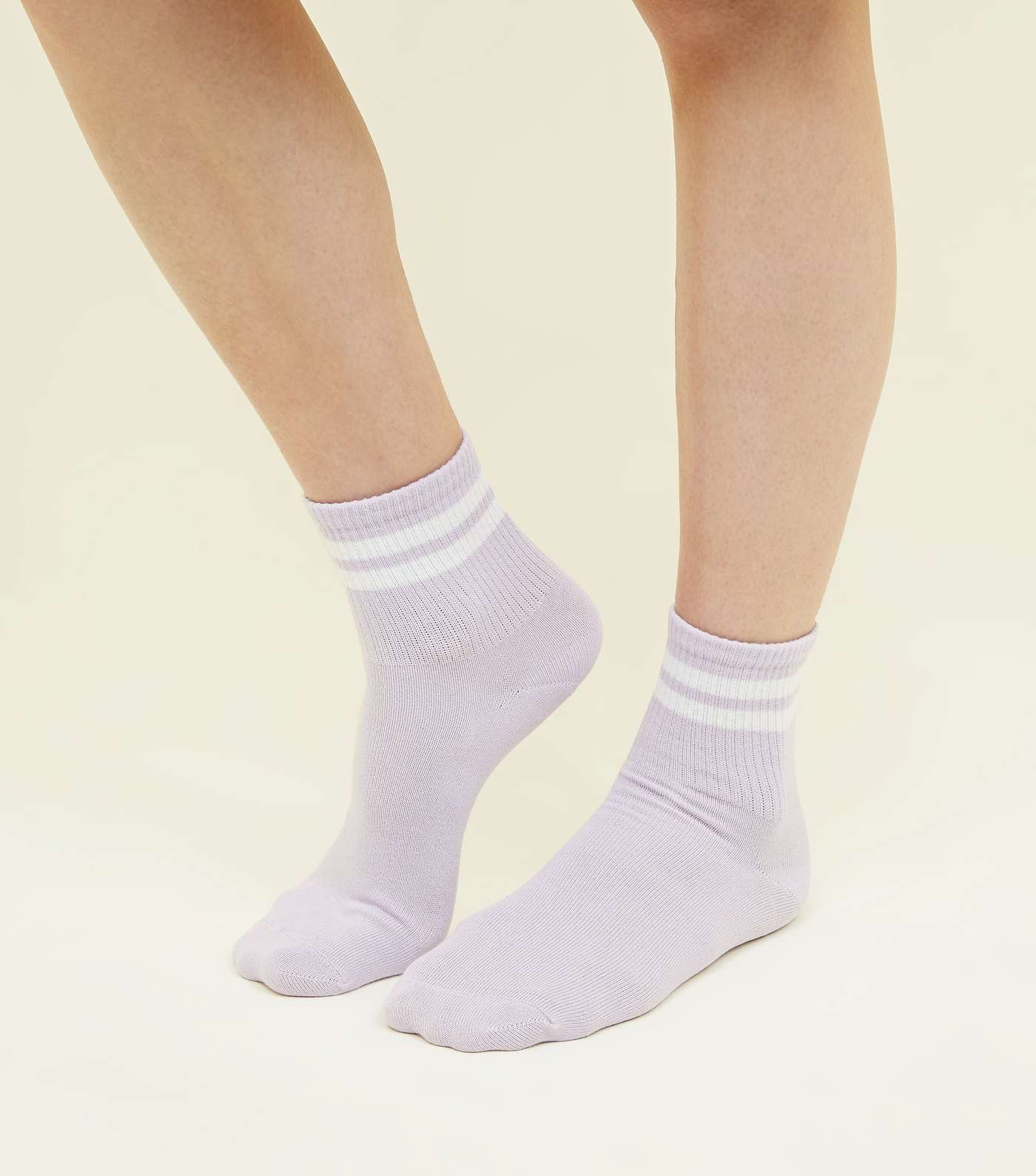 Lilac Ribbed Sport Stripe Socks Image 2